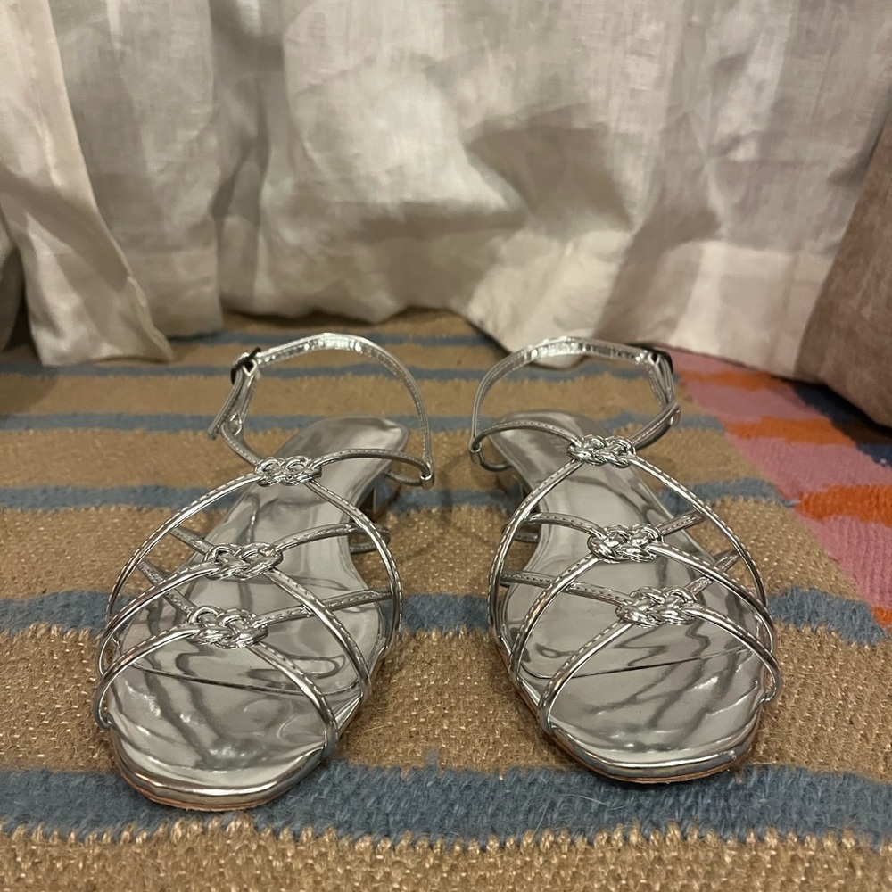 Doen Shiny Silver Strappy Sandals Worn Twice - Picture 2 of 4